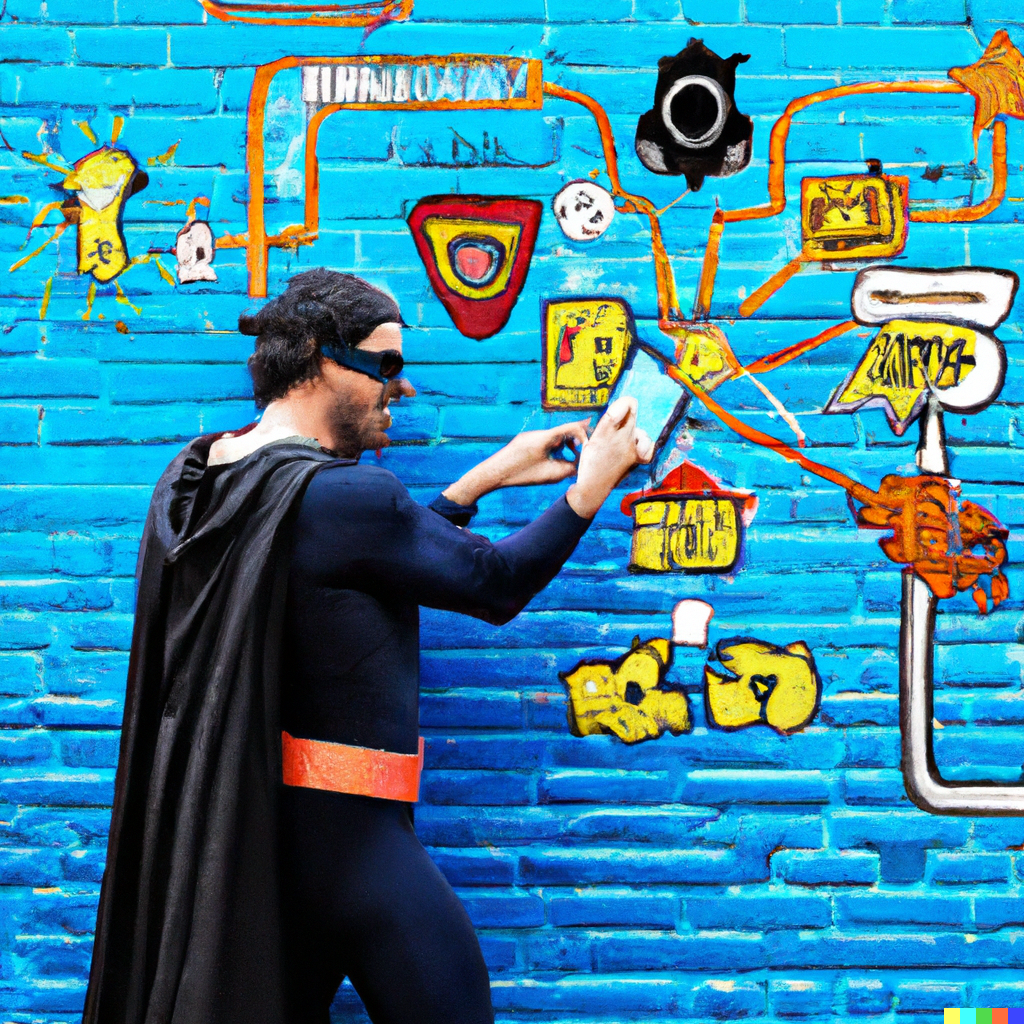 Cybersecurity superhero implementing his cybersecurity strategy